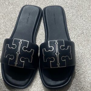 Tory Burch Black Logo Slides